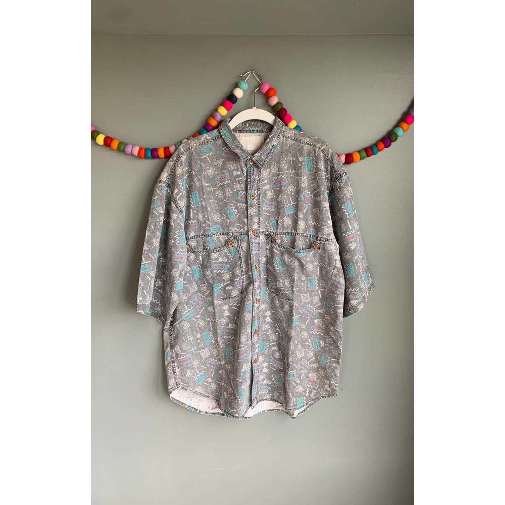 Vtg 80s abstract print button up Shirt